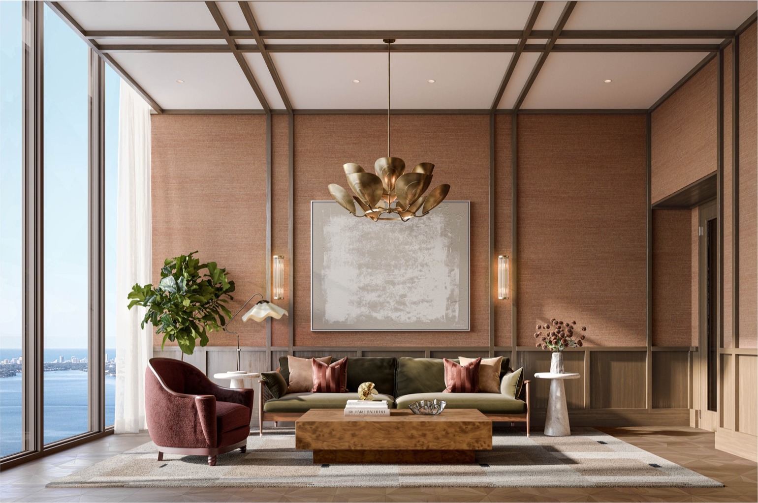 Helipad lounge at Villa Miami — rooftop arrival lounge adjacent to the building's helicopter pad.