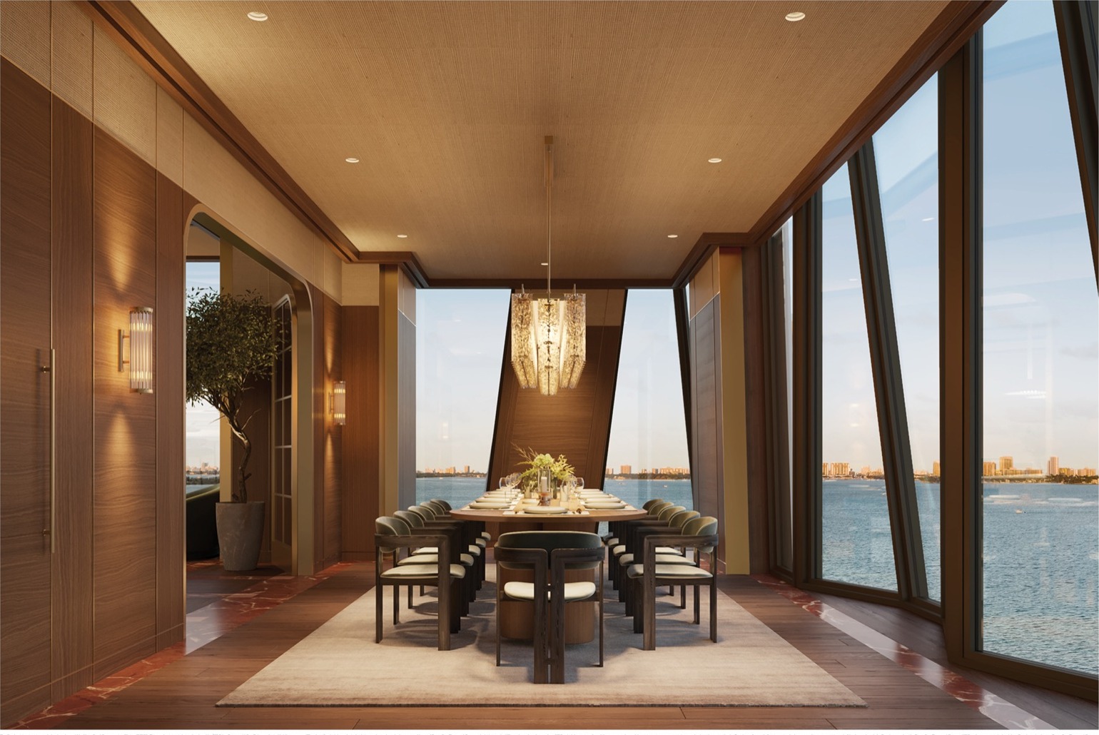 Private dining room at Villa Miami — bookable for residents, MFG-curated menu and on-demand chef service.