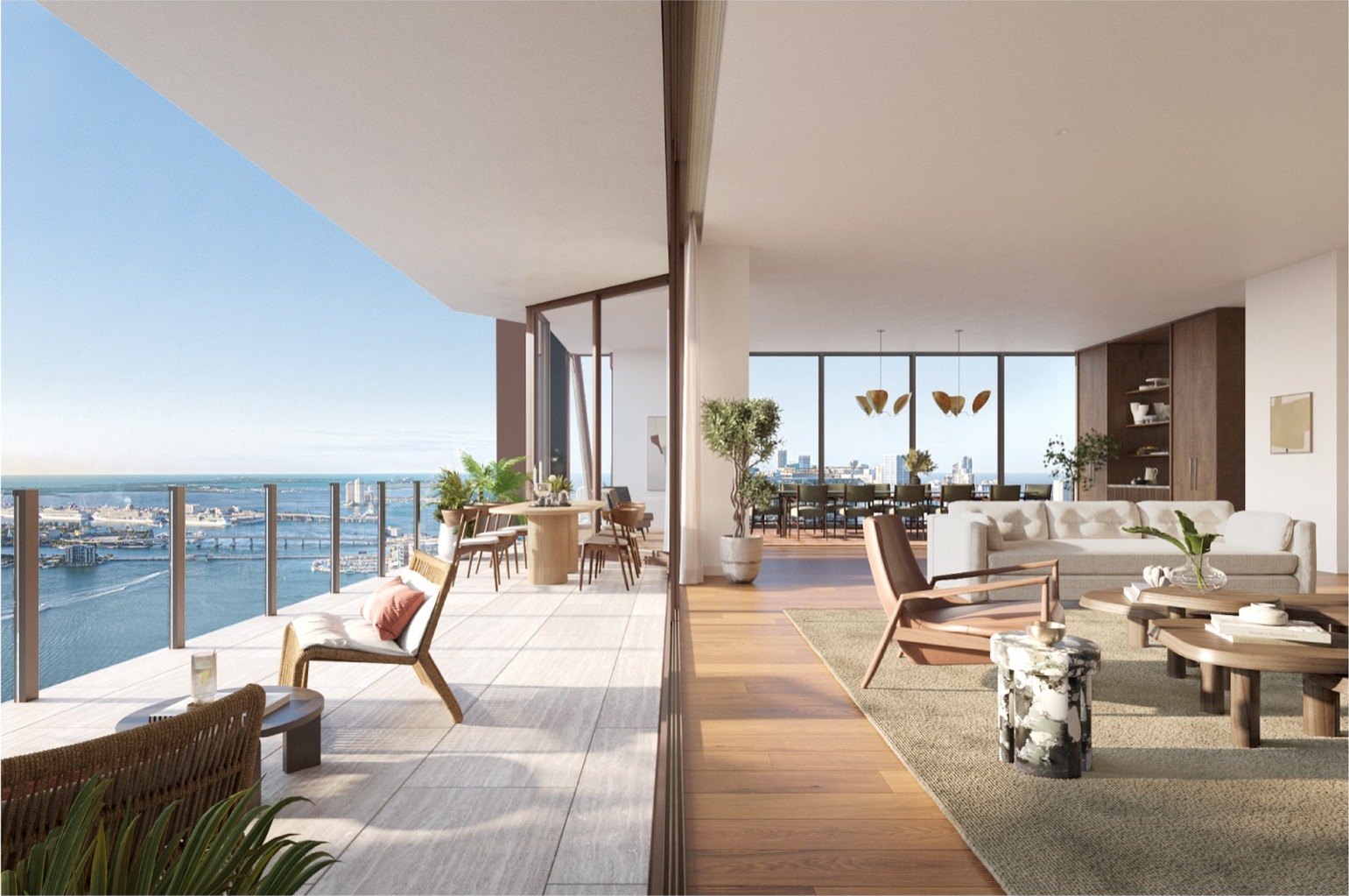 Sunset terrace at Villa Miami — overlooking Biscayne Bay, with views toward the Atlantic Ocean and Miami Beach.