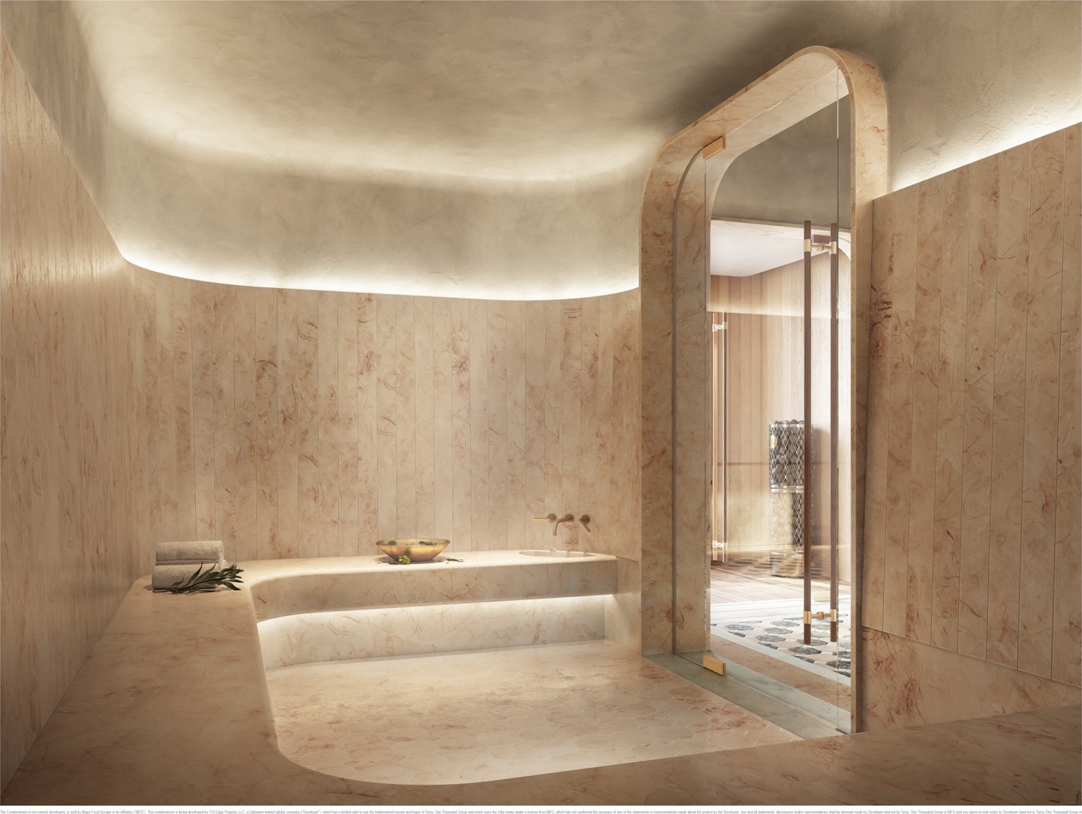 Herbal steam room at Villa Miami — part of the Italian thermal-bath-inspired Mediterranean spa.